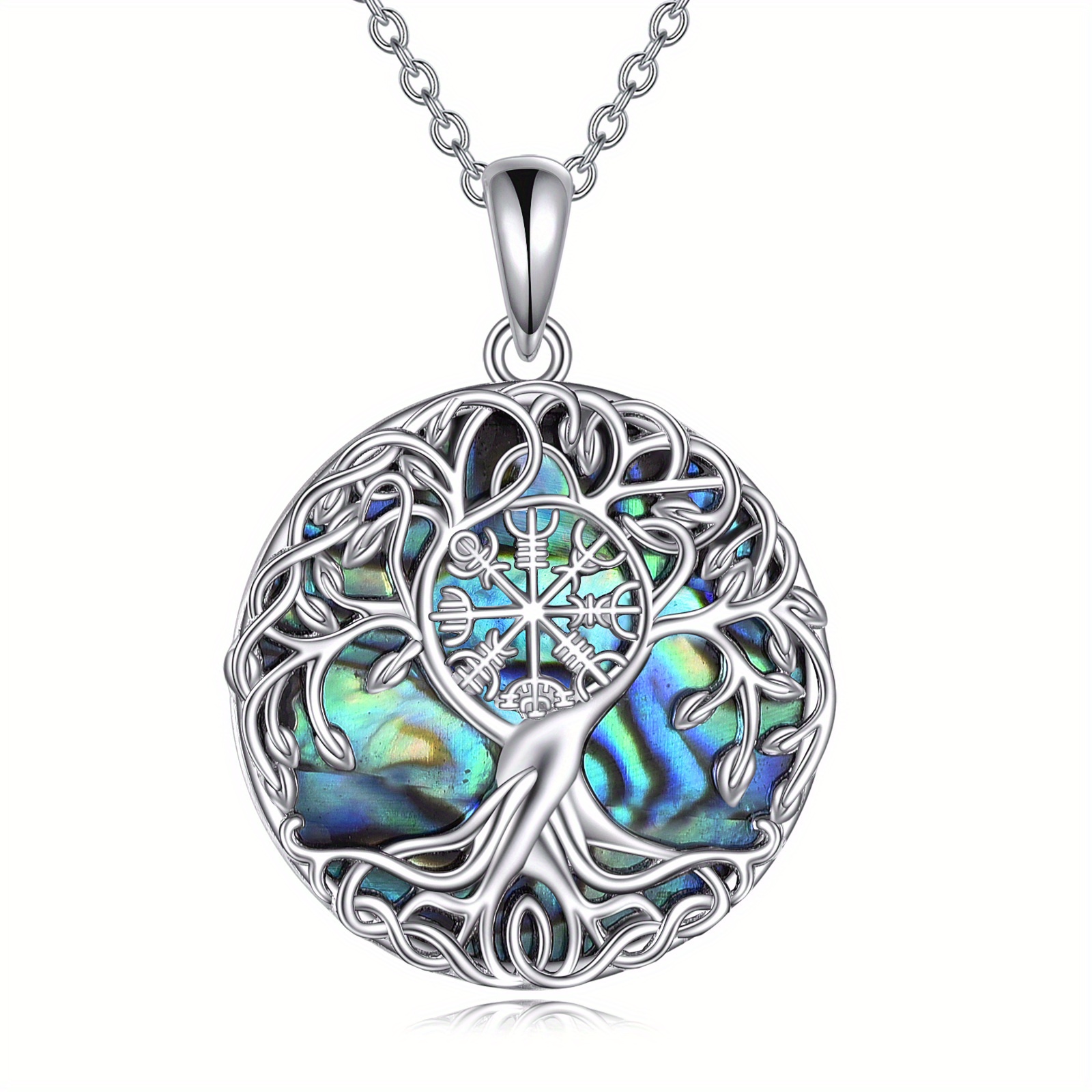 Men's Sterling Silver Viking Tree Pendant, Celtic Vegvisir Design